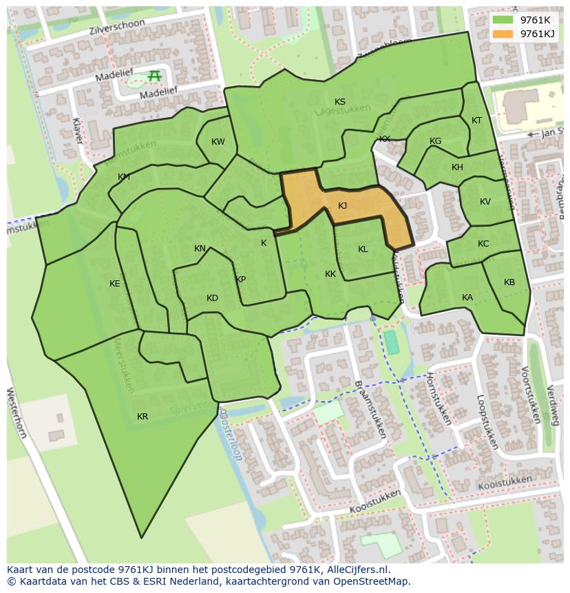 Afbeelding van het postcodegebied 9761 KJ op de kaart.