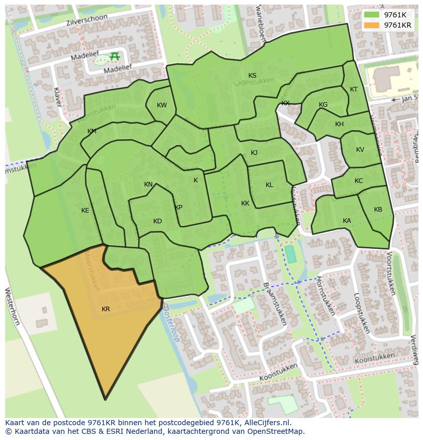 Afbeelding van het postcodegebied 9761 KR op de kaart.