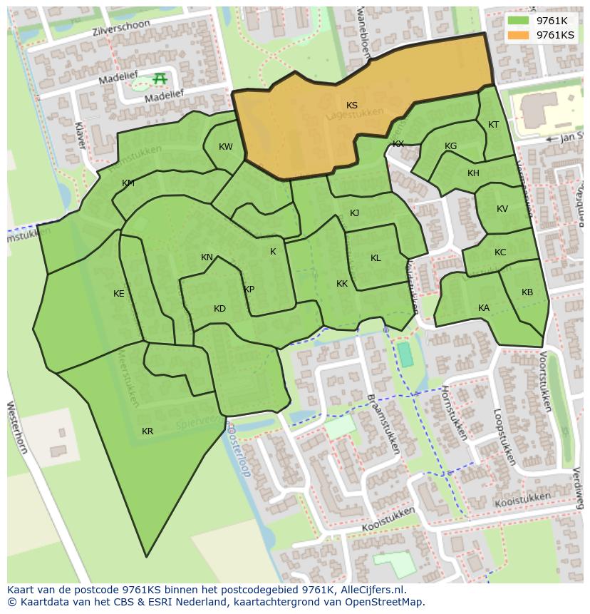 Afbeelding van het postcodegebied 9761 KS op de kaart.
