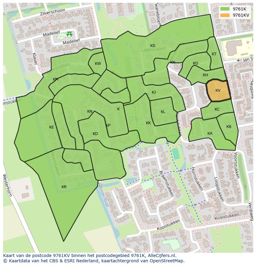 Afbeelding van het postcodegebied 9761 KV op de kaart.