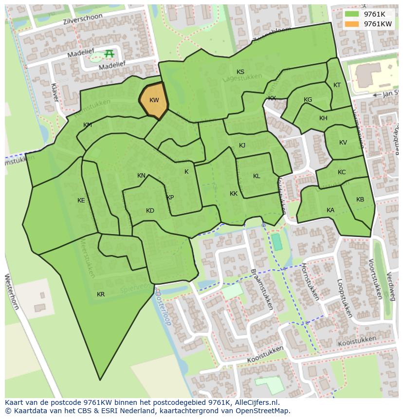 Afbeelding van het postcodegebied 9761 KW op de kaart.