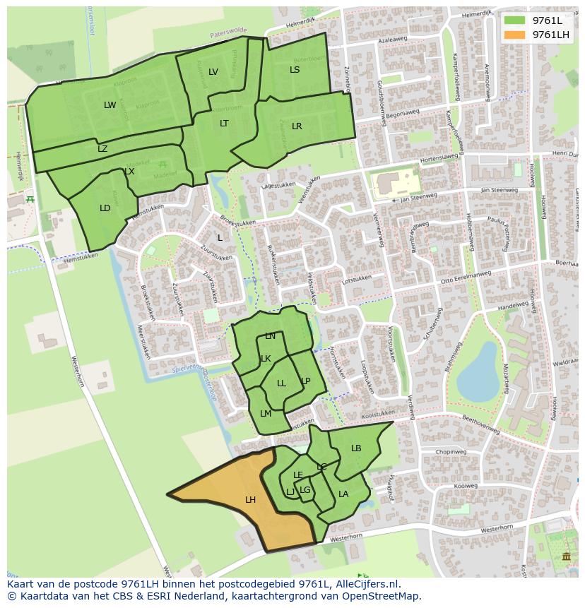 Afbeelding van het postcodegebied 9761 LH op de kaart.