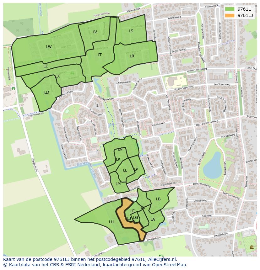 Afbeelding van het postcodegebied 9761 LJ op de kaart.