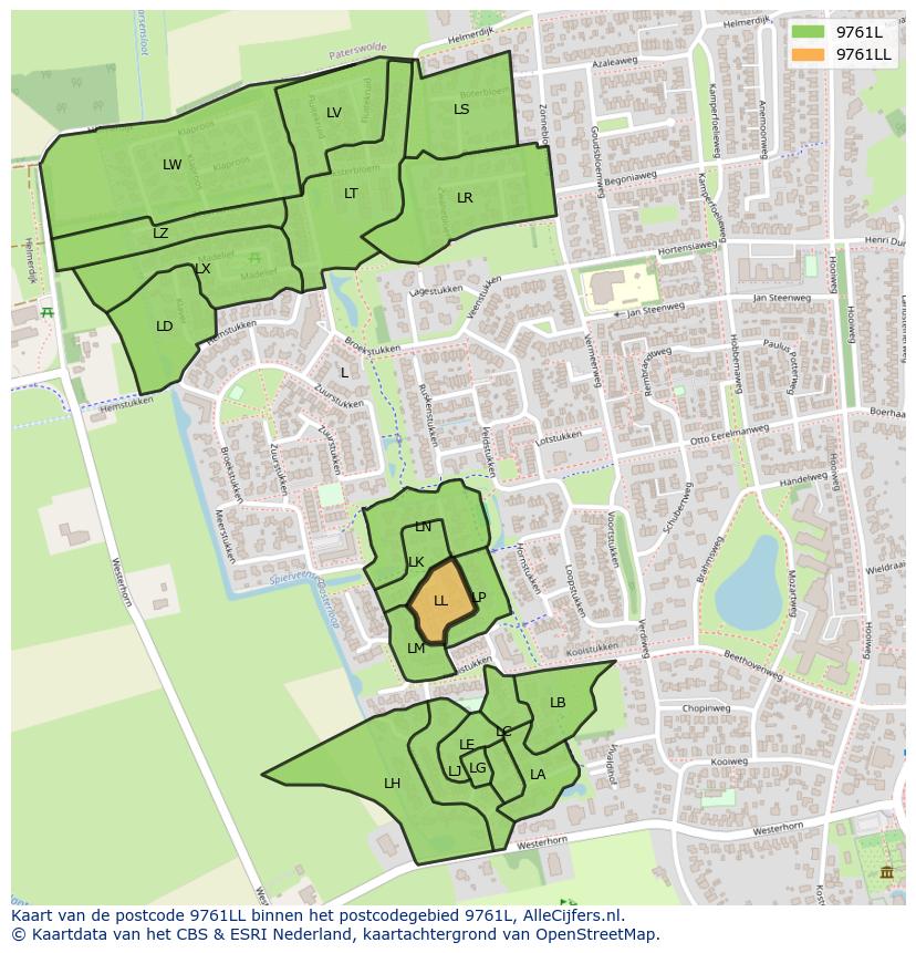 Afbeelding van het postcodegebied 9761 LL op de kaart.