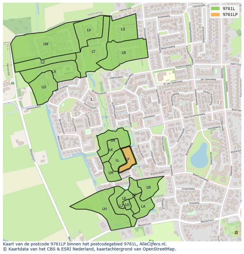 Afbeelding van het postcodegebied 9761 LP op de kaart.