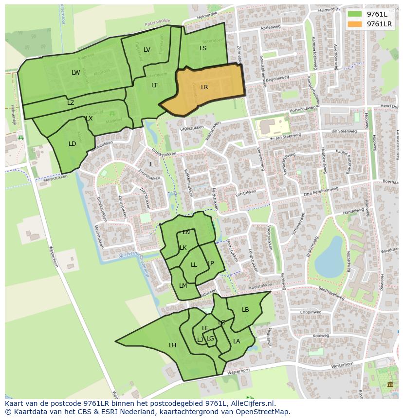 Afbeelding van het postcodegebied 9761 LR op de kaart.