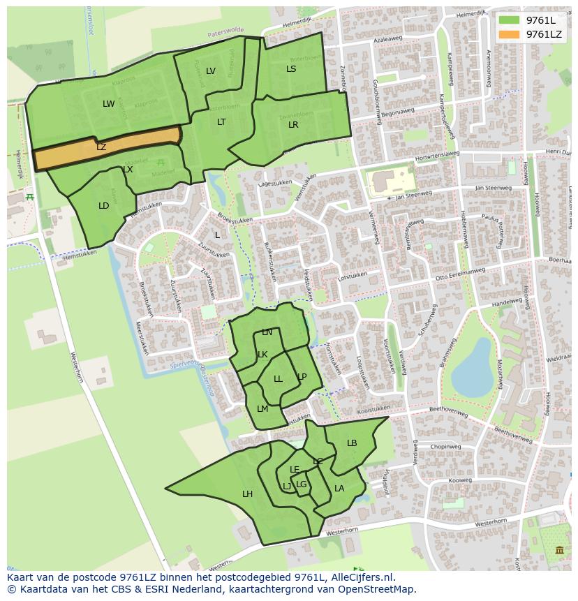 Afbeelding van het postcodegebied 9761 LZ op de kaart.