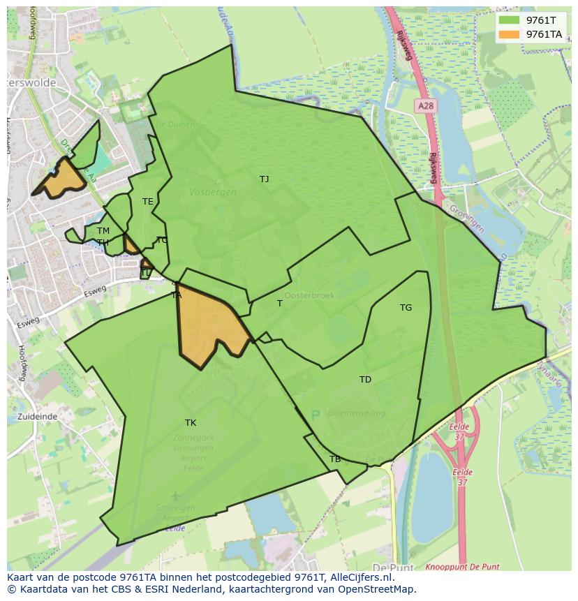 Afbeelding van het postcodegebied 9761 TA op de kaart.