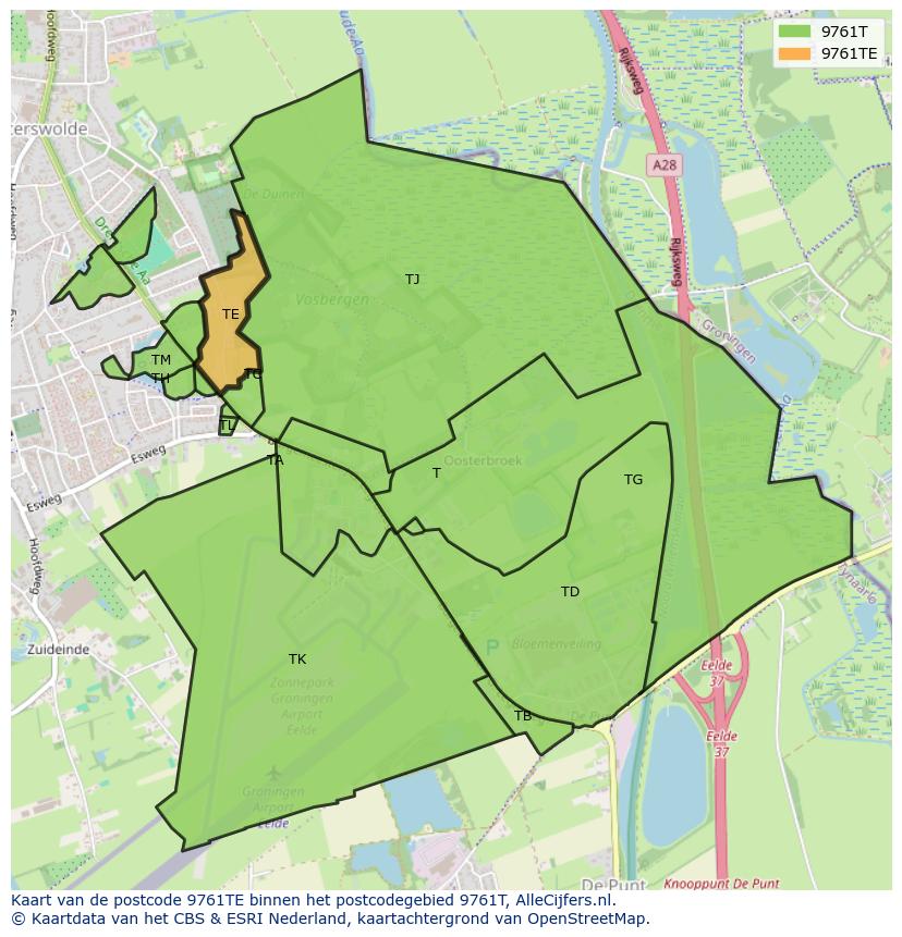 Afbeelding van het postcodegebied 9761 TE op de kaart.