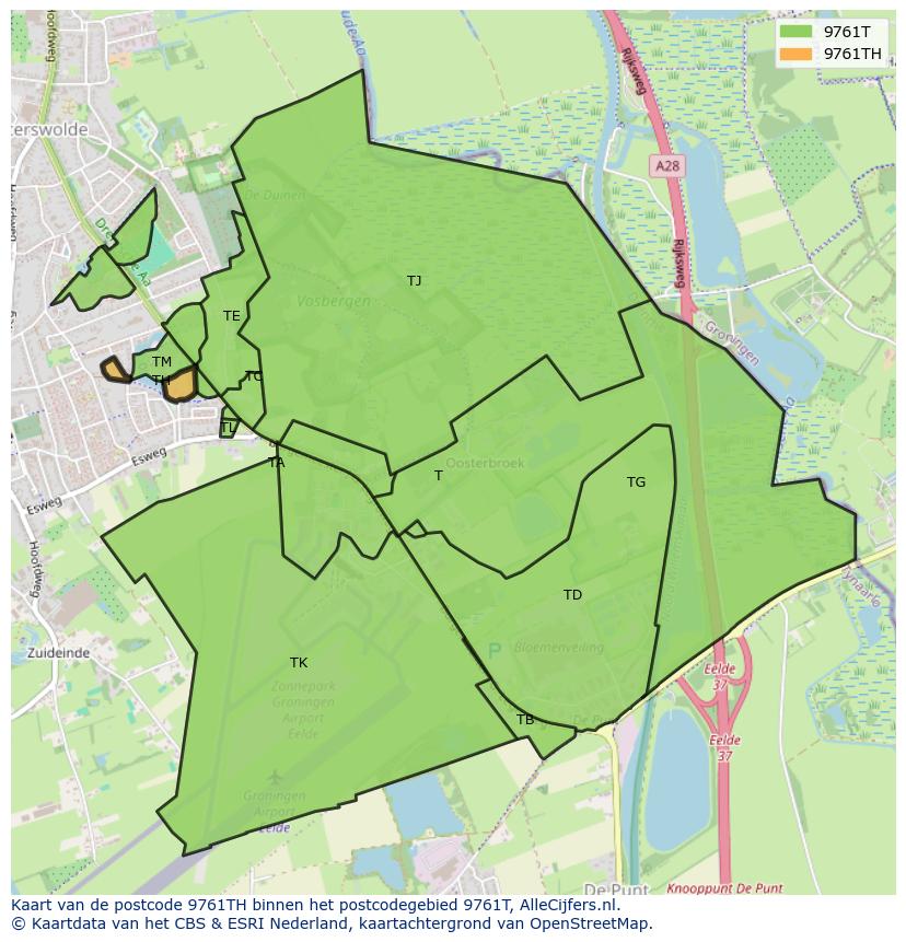 Afbeelding van het postcodegebied 9761 TH op de kaart.