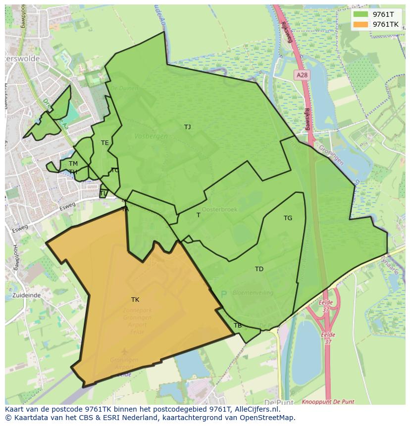 Afbeelding van het postcodegebied 9761 TK op de kaart.