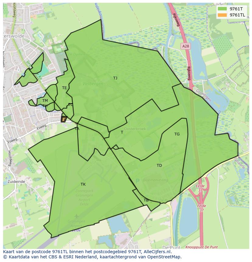 Afbeelding van het postcodegebied 9761 TL op de kaart.