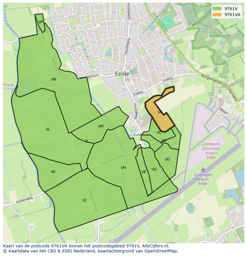 Afbeelding van het postcodegebied 9761 VA op de kaart.