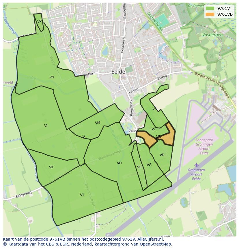 Afbeelding van het postcodegebied 9761 VB op de kaart.