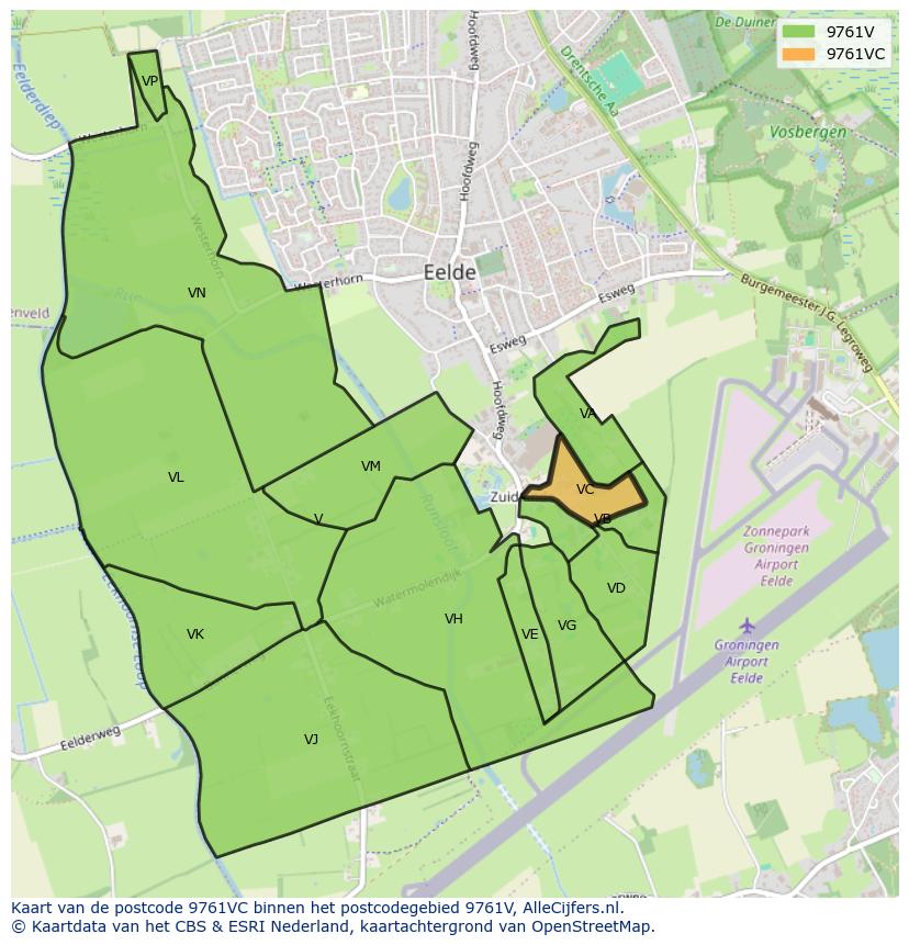 Afbeelding van het postcodegebied 9761 VC op de kaart.