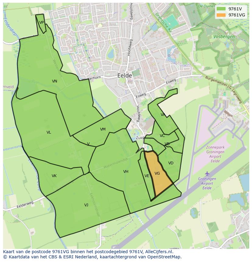 Afbeelding van het postcodegebied 9761 VG op de kaart.