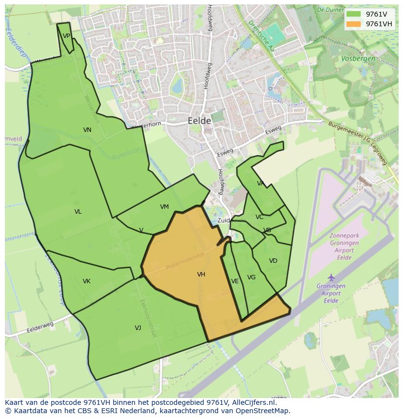 Afbeelding van het postcodegebied 9761 VH op de kaart.