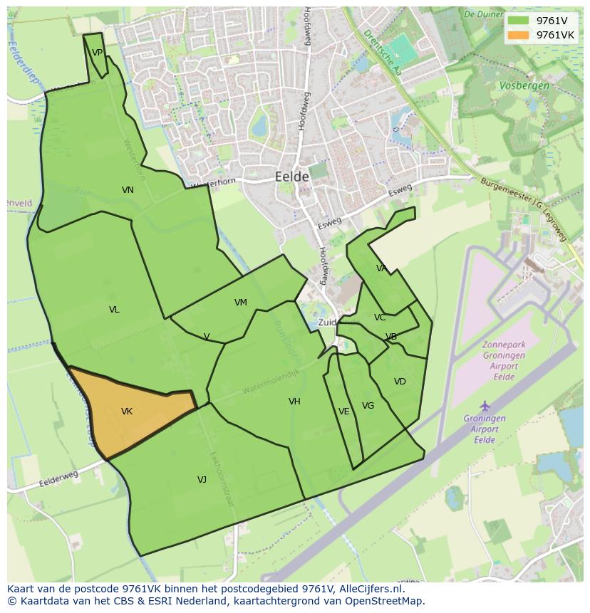 Afbeelding van het postcodegebied 9761 VK op de kaart.