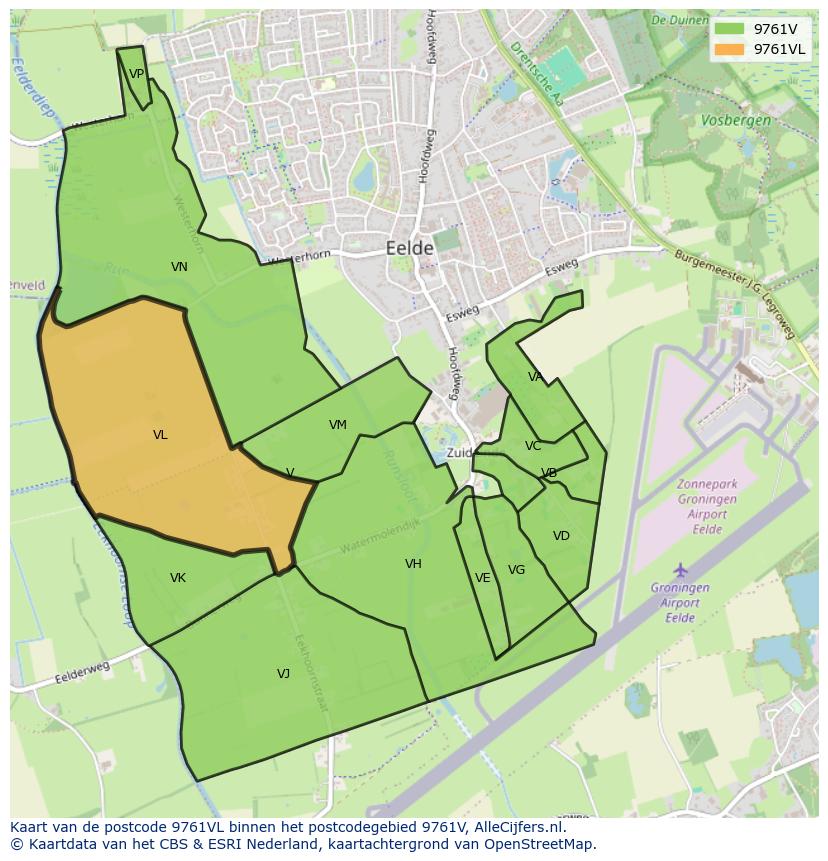 Afbeelding van het postcodegebied 9761 VL op de kaart.
