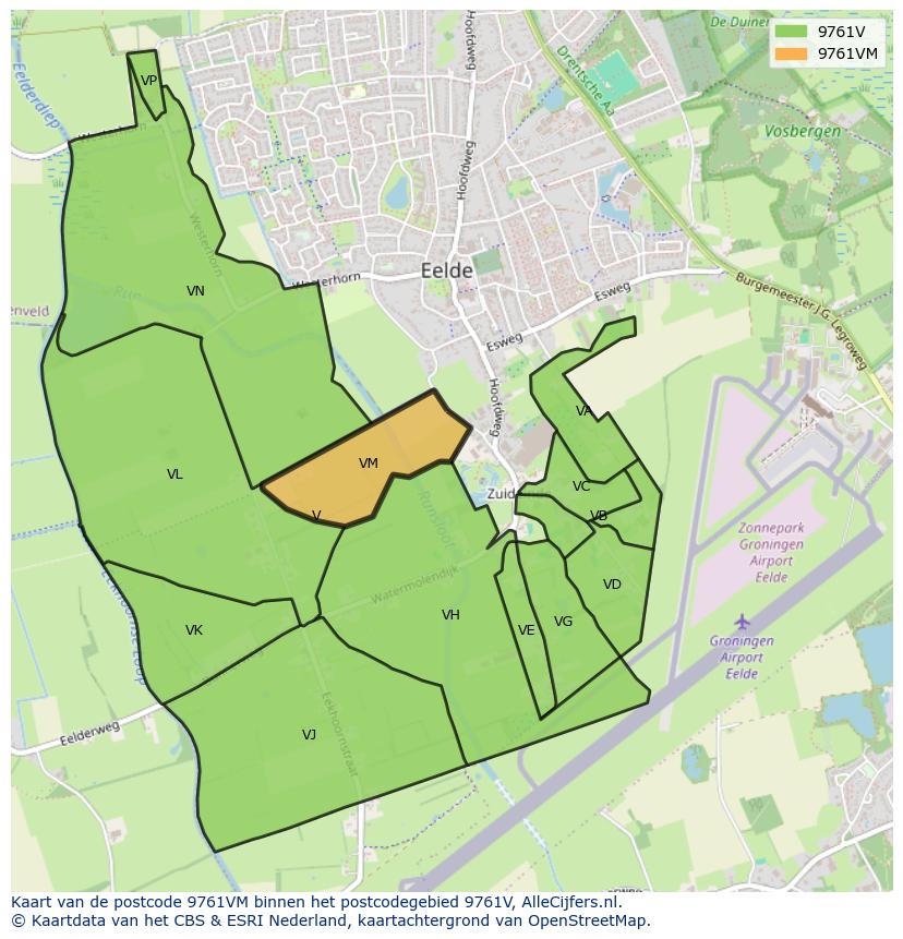 Afbeelding van het postcodegebied 9761 VM op de kaart.