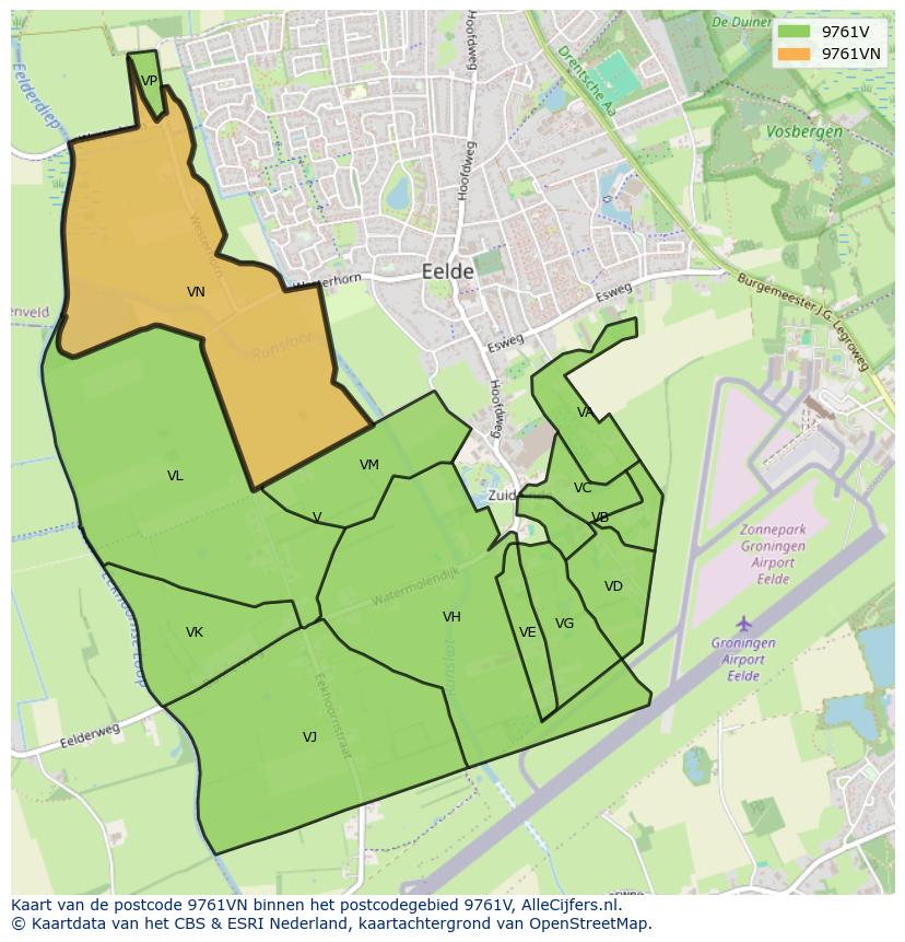 Afbeelding van het postcodegebied 9761 VN op de kaart.