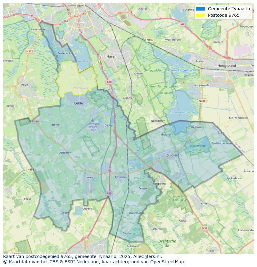 Afbeelding van het postcodegebied 9765 op de kaart.
