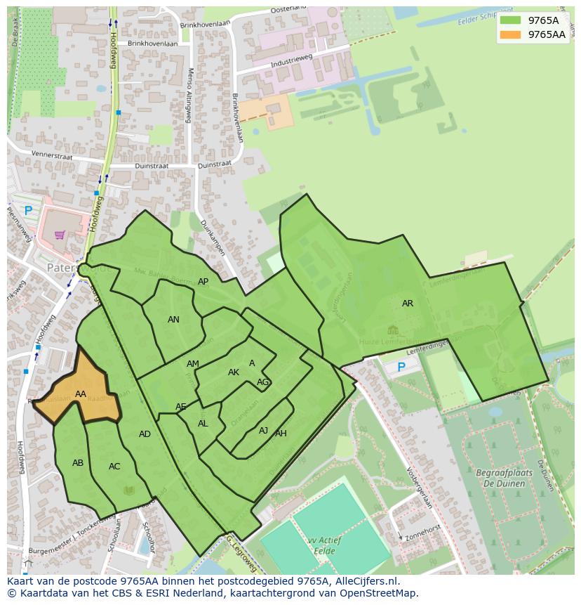 Afbeelding van het postcodegebied 9765 AA op de kaart.