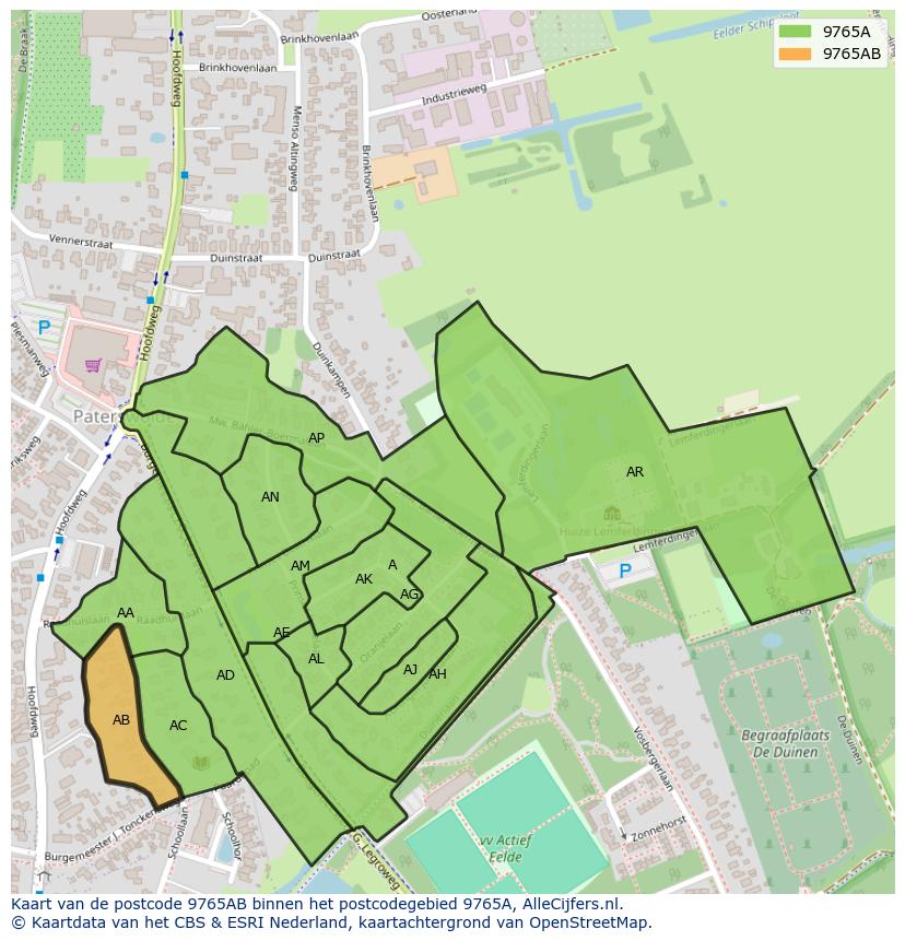 Afbeelding van het postcodegebied 9765 AB op de kaart.