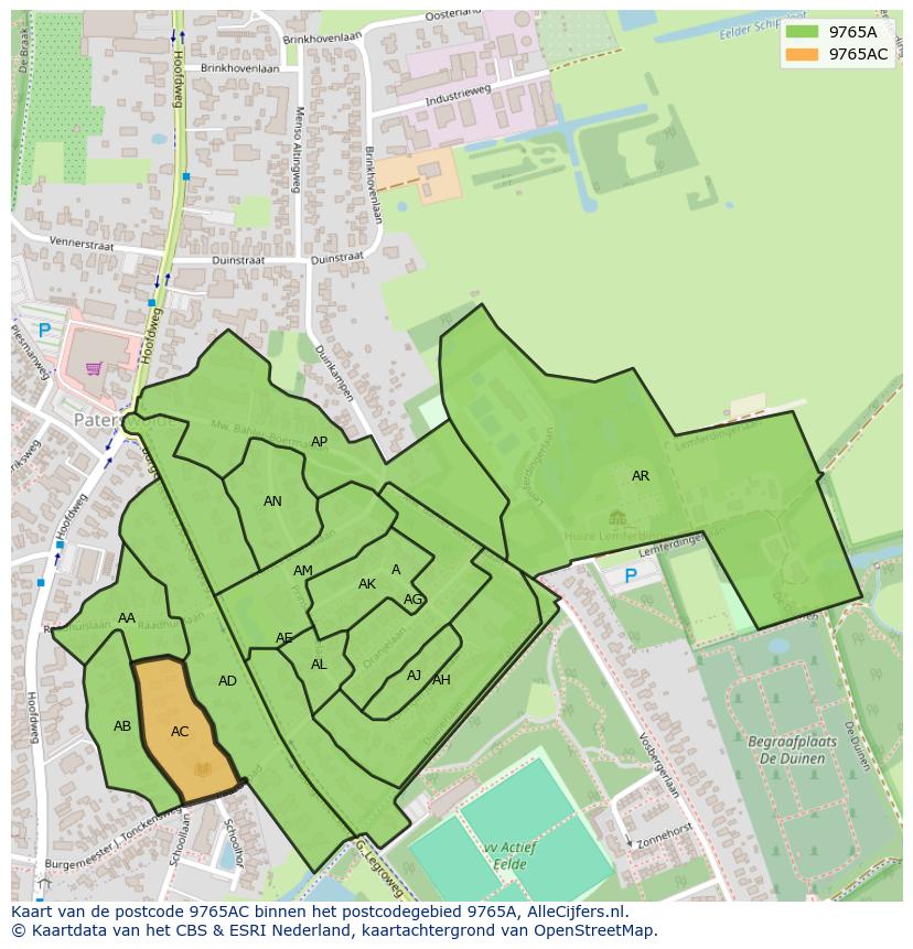 Afbeelding van het postcodegebied 9765 AC op de kaart.