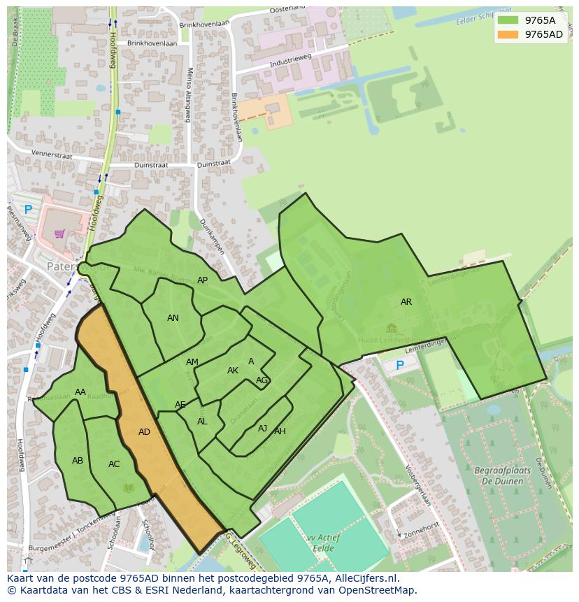 Afbeelding van het postcodegebied 9765 AD op de kaart.