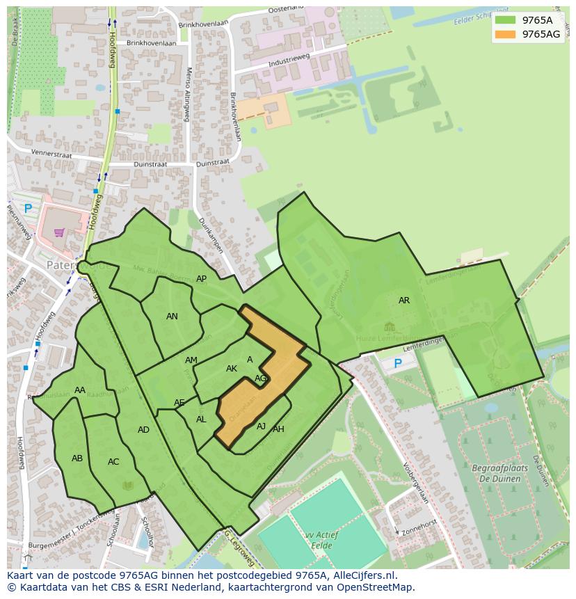 Afbeelding van het postcodegebied 9765 AG op de kaart.