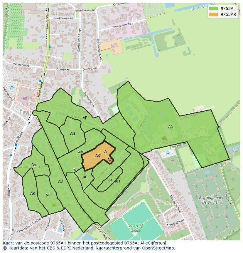 Afbeelding van het postcodegebied 9765 AK op de kaart.