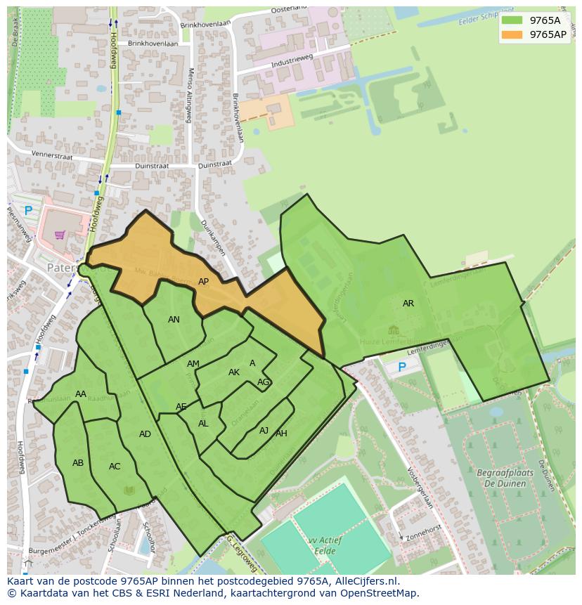 Afbeelding van het postcodegebied 9765 AP op de kaart.