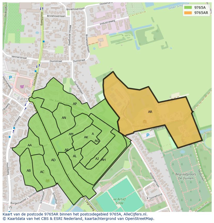 Afbeelding van het postcodegebied 9765 AR op de kaart.