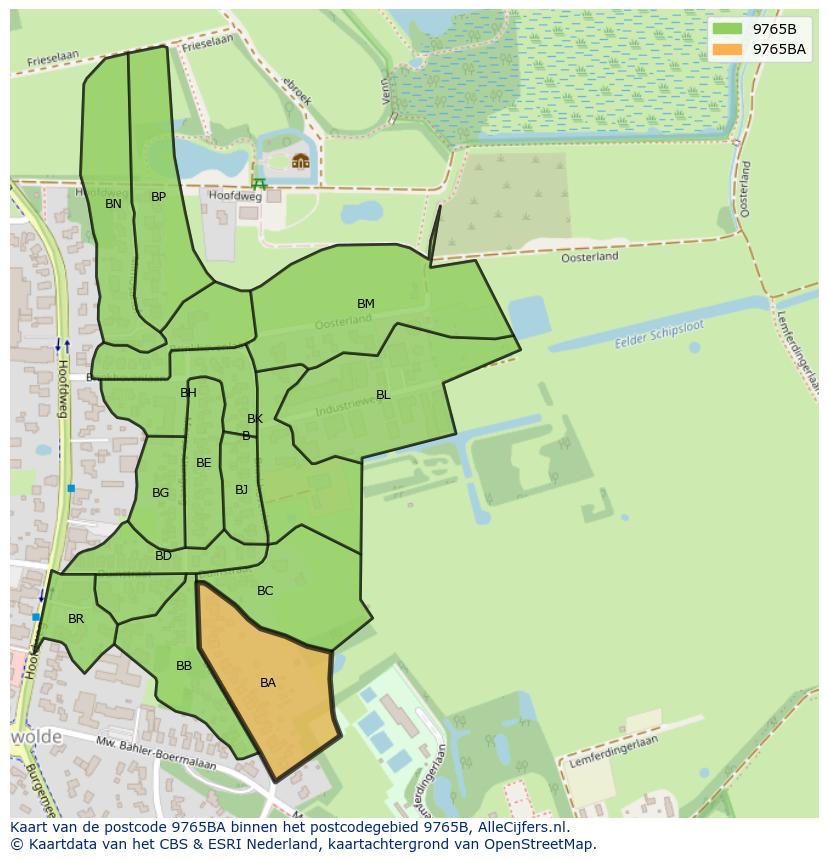Afbeelding van het postcodegebied 9765 BA op de kaart.