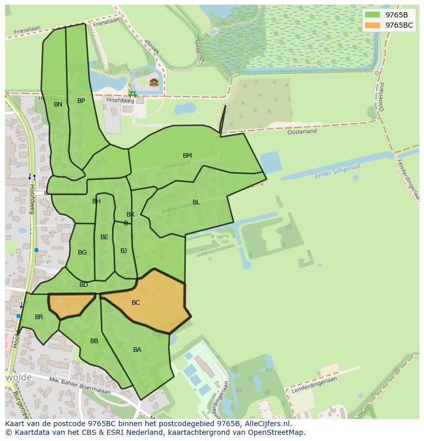 Afbeelding van het postcodegebied 9765 BC op de kaart.