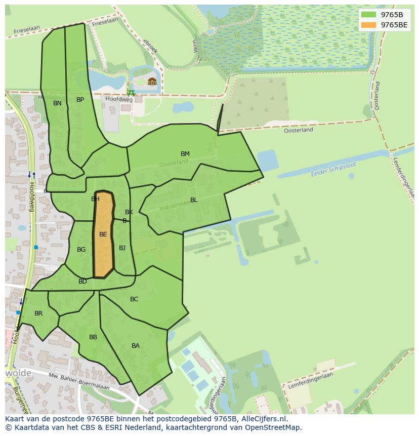 Afbeelding van het postcodegebied 9765 BE op de kaart.