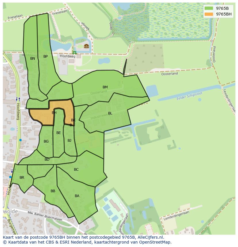 Afbeelding van het postcodegebied 9765 BH op de kaart.
