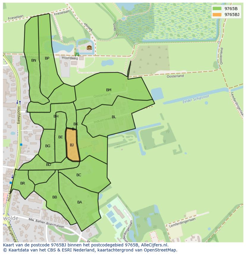 Afbeelding van het postcodegebied 9765 BJ op de kaart.