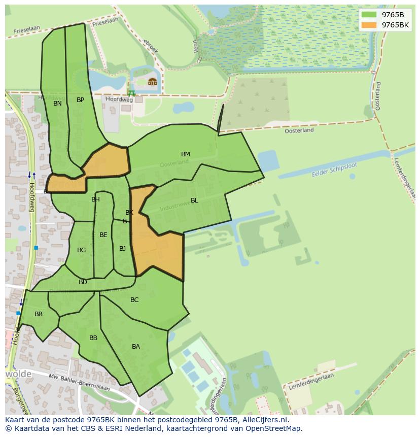 Afbeelding van het postcodegebied 9765 BK op de kaart.