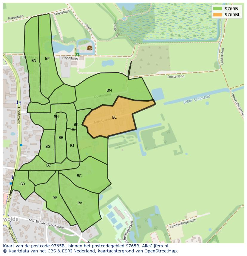 Afbeelding van het postcodegebied 9765 BL op de kaart.