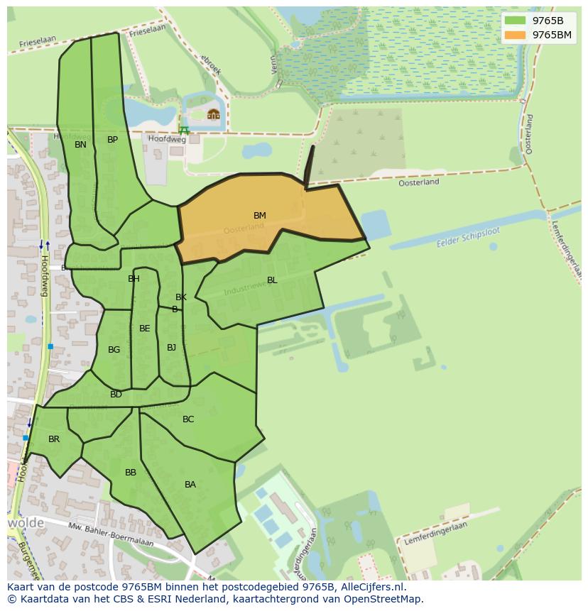 Afbeelding van het postcodegebied 9765 BM op de kaart.