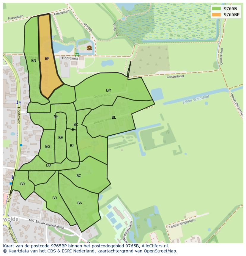 Afbeelding van het postcodegebied 9765 BP op de kaart.