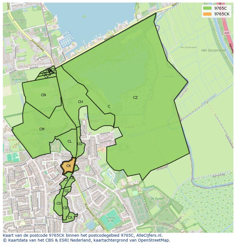 Afbeelding van het postcodegebied 9765 CK op de kaart.