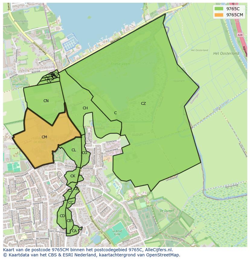 Afbeelding van het postcodegebied 9765 CM op de kaart.