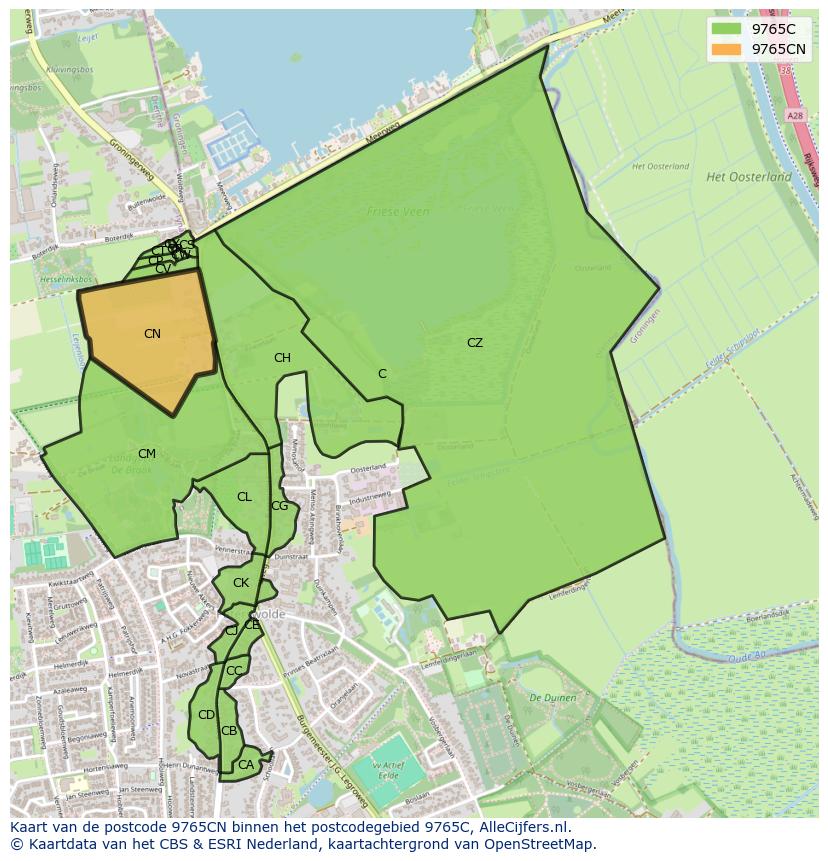 Afbeelding van het postcodegebied 9765 CN op de kaart.