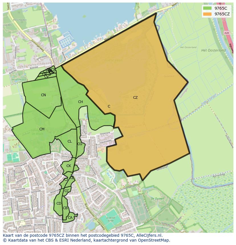 Afbeelding van het postcodegebied 9765 CZ op de kaart.