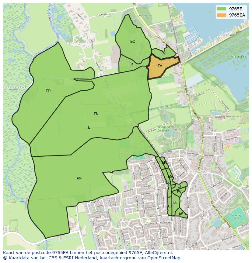 Afbeelding van het postcodegebied 9765 EA op de kaart.