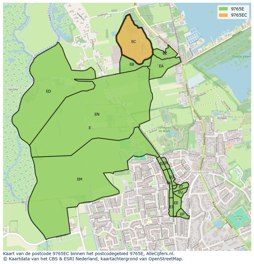 Afbeelding van het postcodegebied 9765 EC op de kaart.