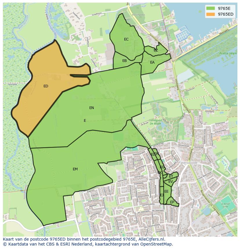 Afbeelding van het postcodegebied 9765 ED op de kaart.